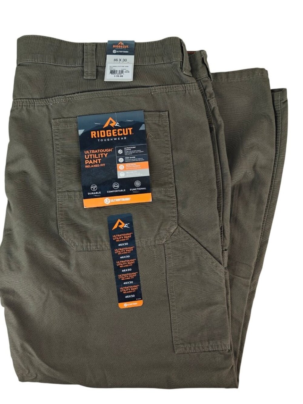 NWT Ridgecut Toughwear Men's Utility Pants Relaxed Fit Olive Green 46x30